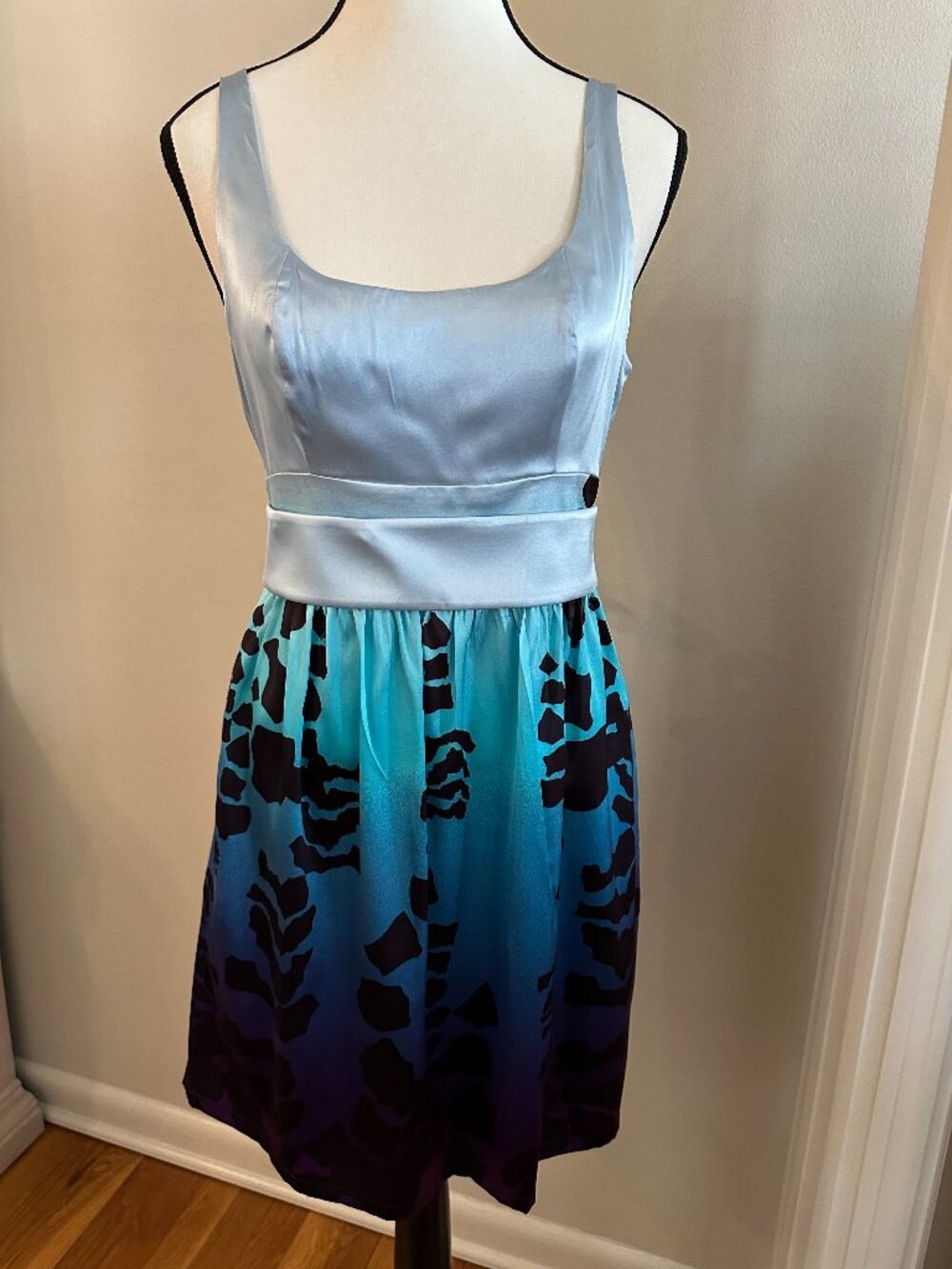Marciano Silk Dress S Blue Teal Purple Ombré Animal Print Tie Waist